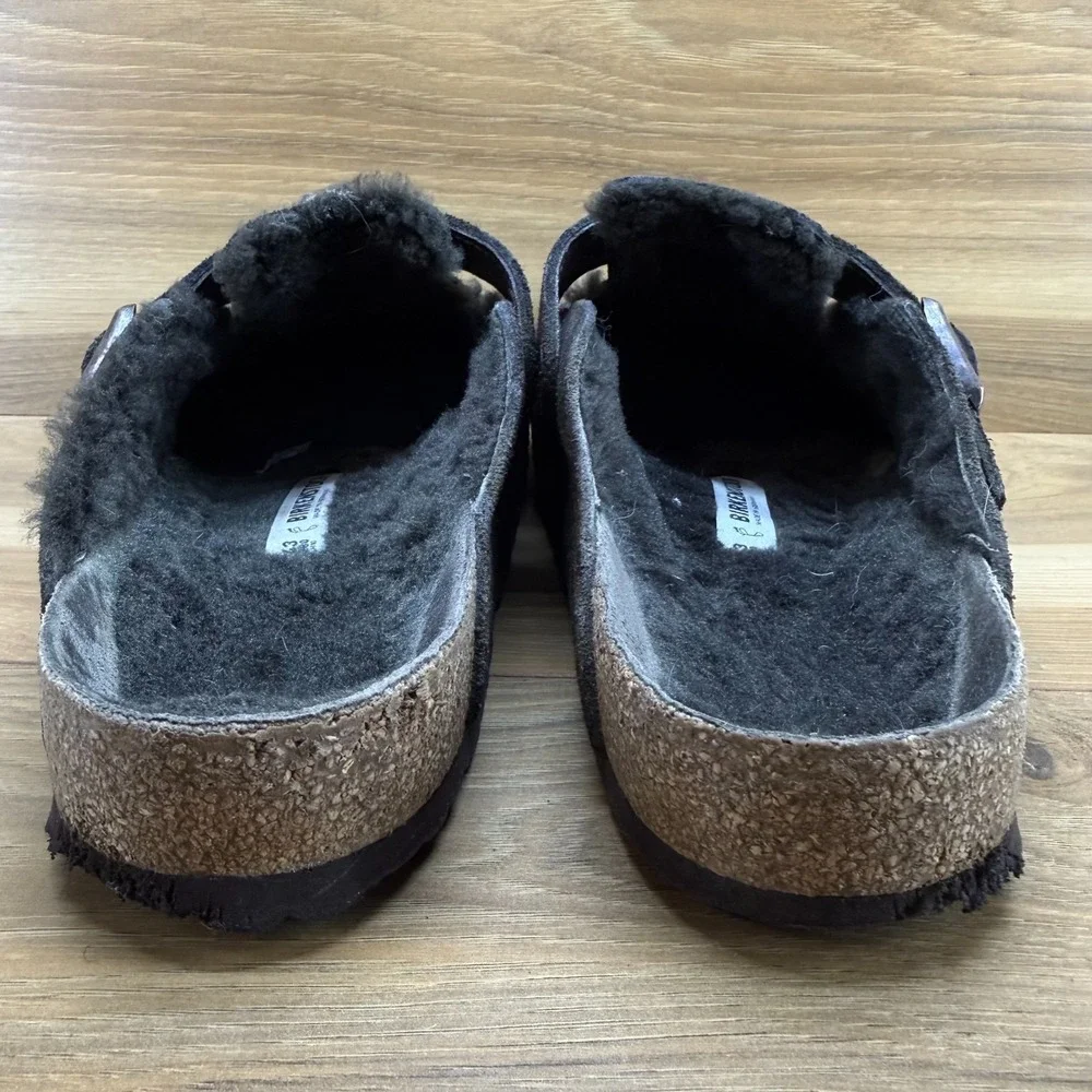 Birkenstock Boston Clogs Fur Lined Mens 10 EU 43 Dark Brown Suede Slip On